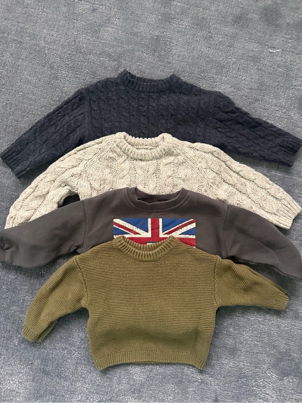 Zara Olive Green, Gray & Cream Kids Knit Sweater Bundle